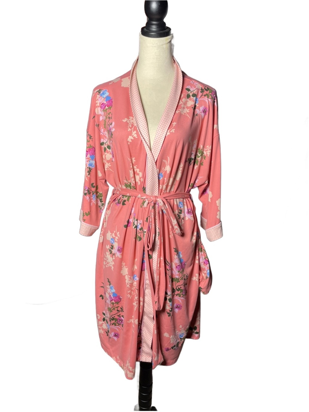 JoySpun Coral Floral Tie-Waist Lightweight Robe - Intimates & Sleepwear - Large